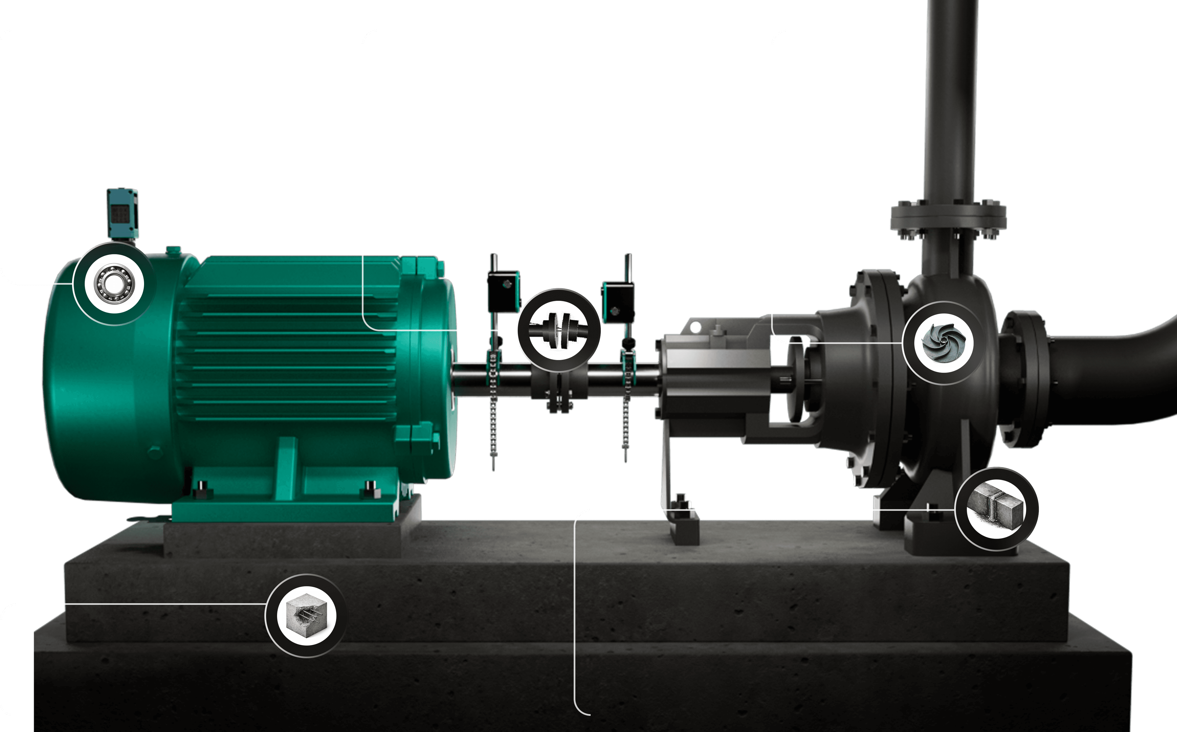 Промышленный агрегат — электродвигатель и насос на фундаменте